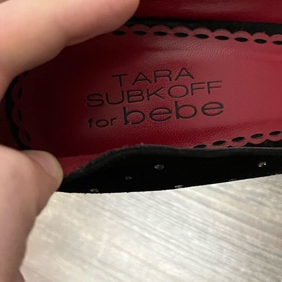 TARA SUBKOFF x BEBE Collab Swarovski Crystal & Bow Platform Peep Toe Stilettos - Picture 5 of 11